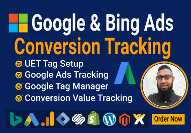 setup bing ads uet tag,  google ads conversion goal tracking by GTM