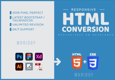 I will convert figma to html,  xd to html,  psd to html,  bootstrap or tailwindcss Responsive