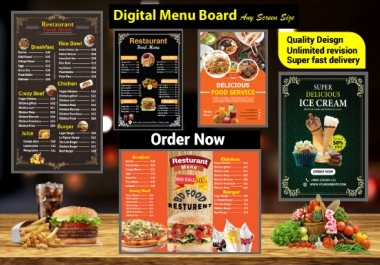 I will design restaurant menu,  food menu and digital menu screen