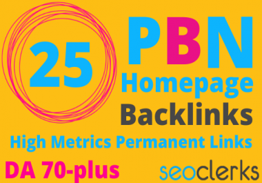 I will build 25 homepage DA 70 plus permanent PBN high quality backlinks