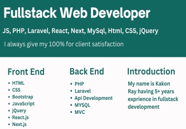 I will be your professional full stack laravel web developer