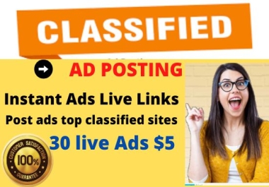 I Will post your 30 ads on top rated classified ad posting