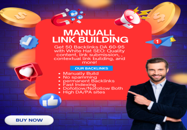 Get 50 Authority Backlinks DA 60to95 white hat contextual link building