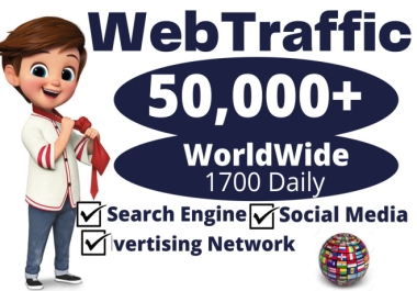 Non-Stop 50,000+ Visitors for 30 Days Boost Your Web Traffic from Social Media & Search Engin