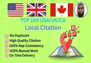 I will Do Manually TOP 100 Live USA/UK/CA/ Local Citation/Listing for Local SEO and map ranking.