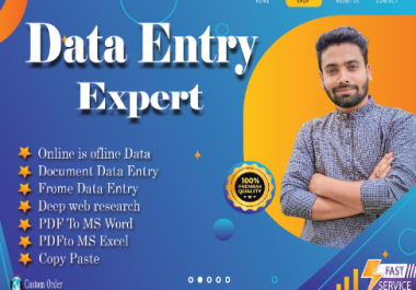 I will do data entry Virtual assistant for data entry copy paste,  typing and web research