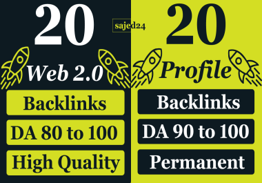 20 Web 2.0 DA 80+ and 20 Profile Backlinks DA 90+ sites Boost website SEO ranking