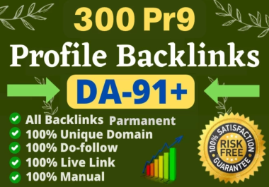 300 High Domain Authority Pr9 DA 91+ Dofollow SEO Profile Backlinks