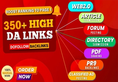 Top Ranking With 350+ Mix SEO Backlinks Web2.0,  ARTICLE,  PR10,  Forum posting,  Directory,  PDF