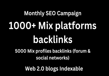 Top 1000+ High authority monthly SEO index Mix backlinks campaign