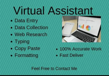 I will do Data collection,  Provide Web research of any type,  Work as a Virtual Assistant