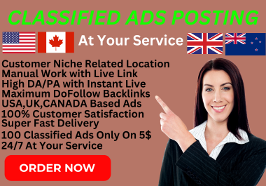 I Create Manually 100 Classified Ad on Top Ads Posting Web Like USA, UK, CANADA & Other Countries.