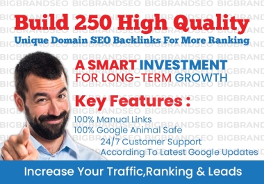 BUILD 250 High Quality Unique Domain SEO Backlinks For More Ranking