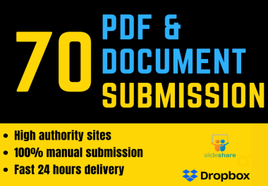 I will do 70 PDF submission manually on 70 high da document sharing sites