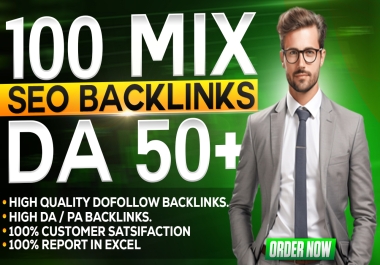 rank your website 100 mix seo da 50+ High quality Backlinks