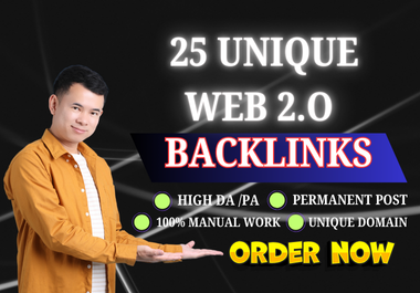 25 Unique Web 2.0 Quality Links - Google Safe Backlinks,  High DA PA