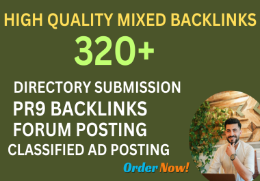 Top 320+ Backlinks,  pr9 backlinks,  Forum posting,  Directory,  classified ad, SEO MIX