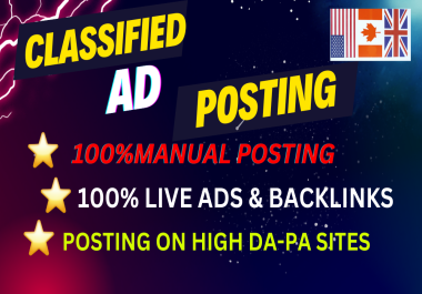 I will publish 100 Ads on reputable high PR Ads Posting sites worldwide.