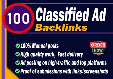 I Will Provide 100 Classified Ad Backlinks Service to Increase traffic and grow website ranking