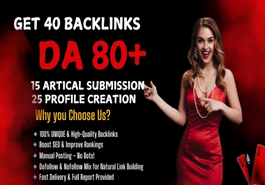 Boost Your SEO 40 High-DA 80+ Backlinks &ndash 15 Articles & 25 Profile Links